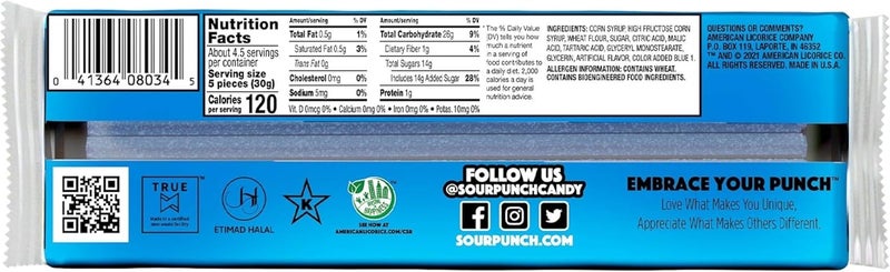 Sour Punch Straws Blue Raspberry Flavor - Soft & Chewy Candy, 4.5oz Tray (24 Pack) - Image 2